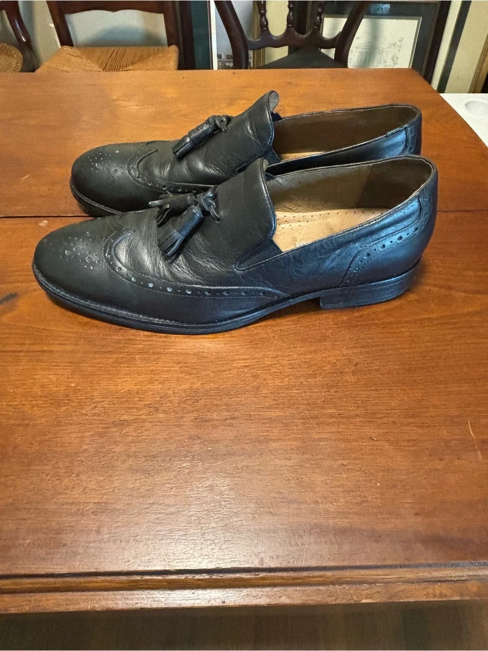 Johnston & Murphy Men’s Black Leather Tassel Slip On Dress Loafers Almond Toe